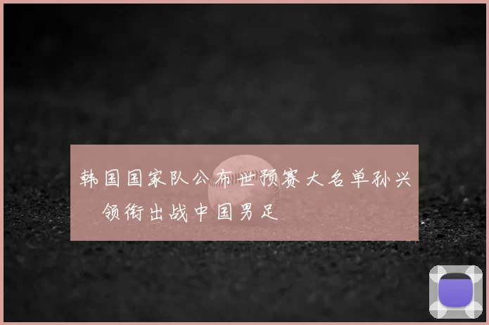 韩国国家队公布世预赛大名单孙兴慜领衔出战中国男足